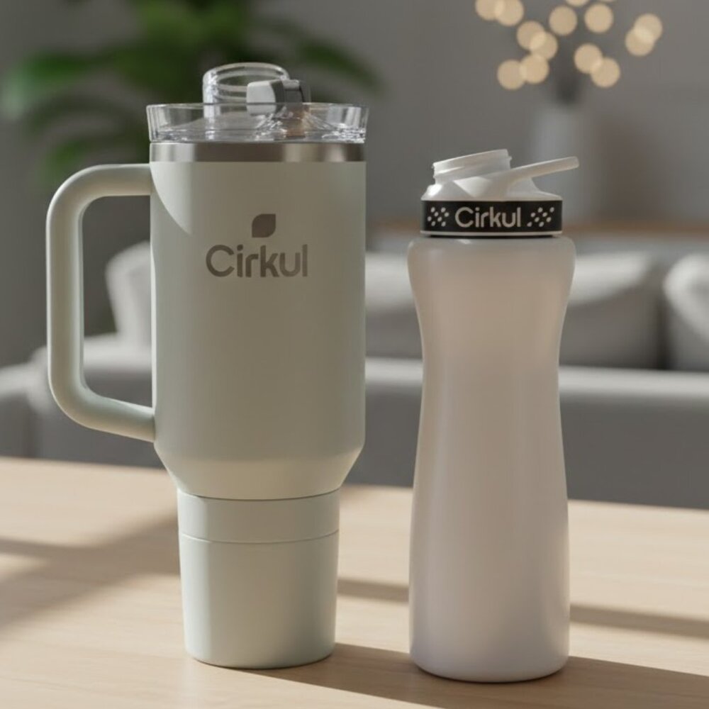 Lot of 2 Cirkul Stainless Steel Metal White/grey 22oz & 40oz Water Bottles